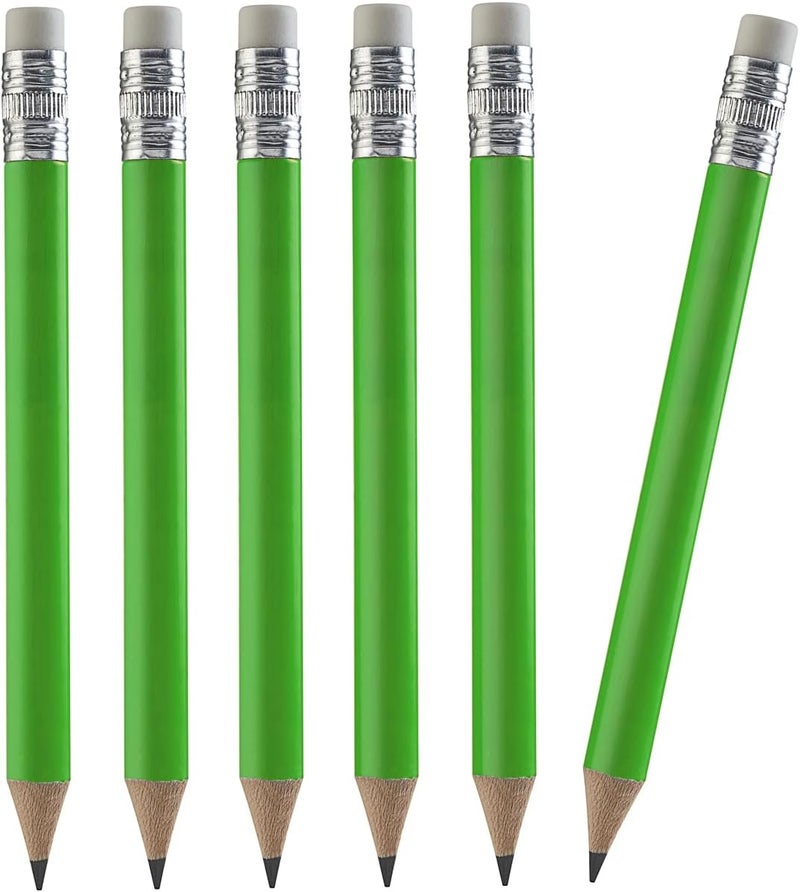 100pcs Golf Pencils, 4 Inch Mini Half Pencils with Eraser Sharpened Wood Mini Round for Schools Wedding Toddlers Home Corporate Multiple Colours (Neon Green)